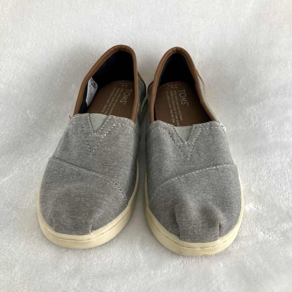 Toms Youth Chambray Classic Slip On Shoes Frost Grey Kids Unisex Size Y1